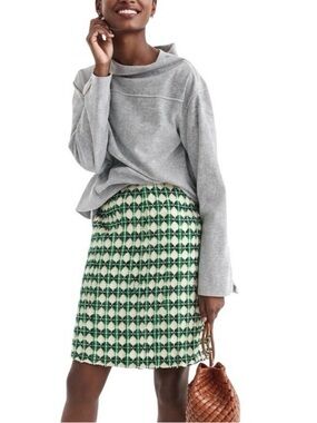 J.Crew Green White Geometric Textured Pencil Skirt Metallic Accents Size 6